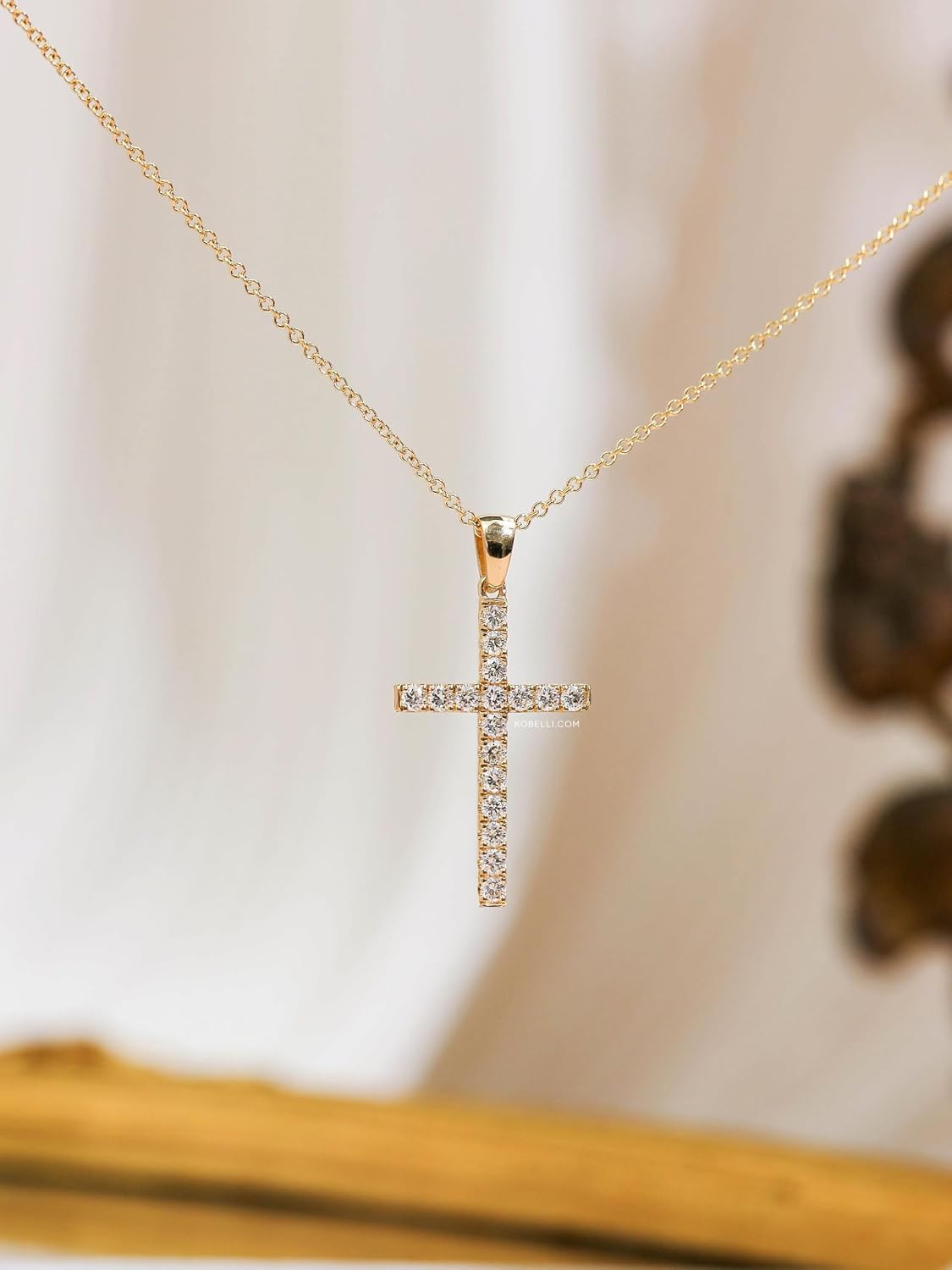 Kobelli Solid 14k Gold 0.5 Carats Lab Grown Diamond Christian Cross Necklace