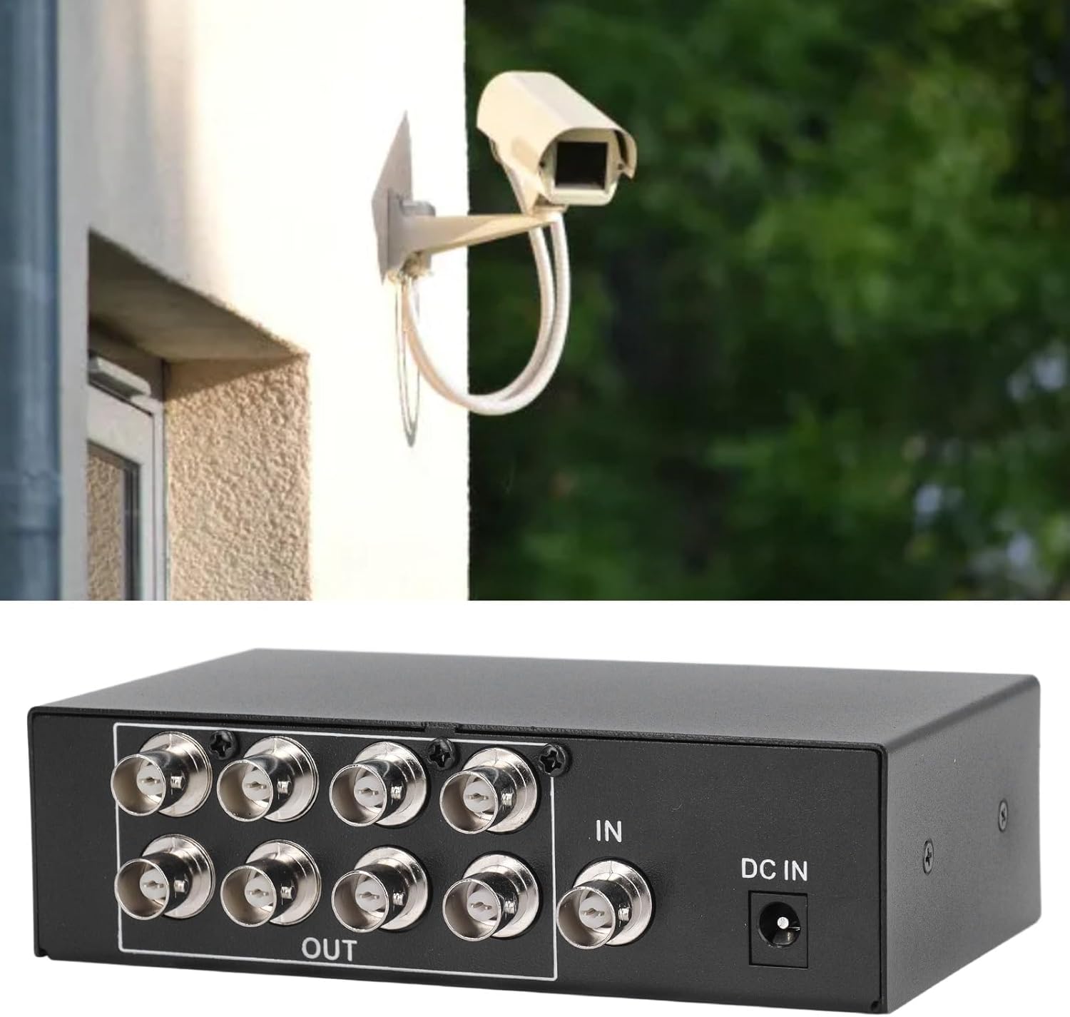 CUIFATI 8 Port BNC Splitter, 1 Input 8 Outputs Video Distribution Amplifier, Supports up to 1080p 60Hz, Plug and Play, with Power Adapter, for Public Video System Multi Screens (US Plug)