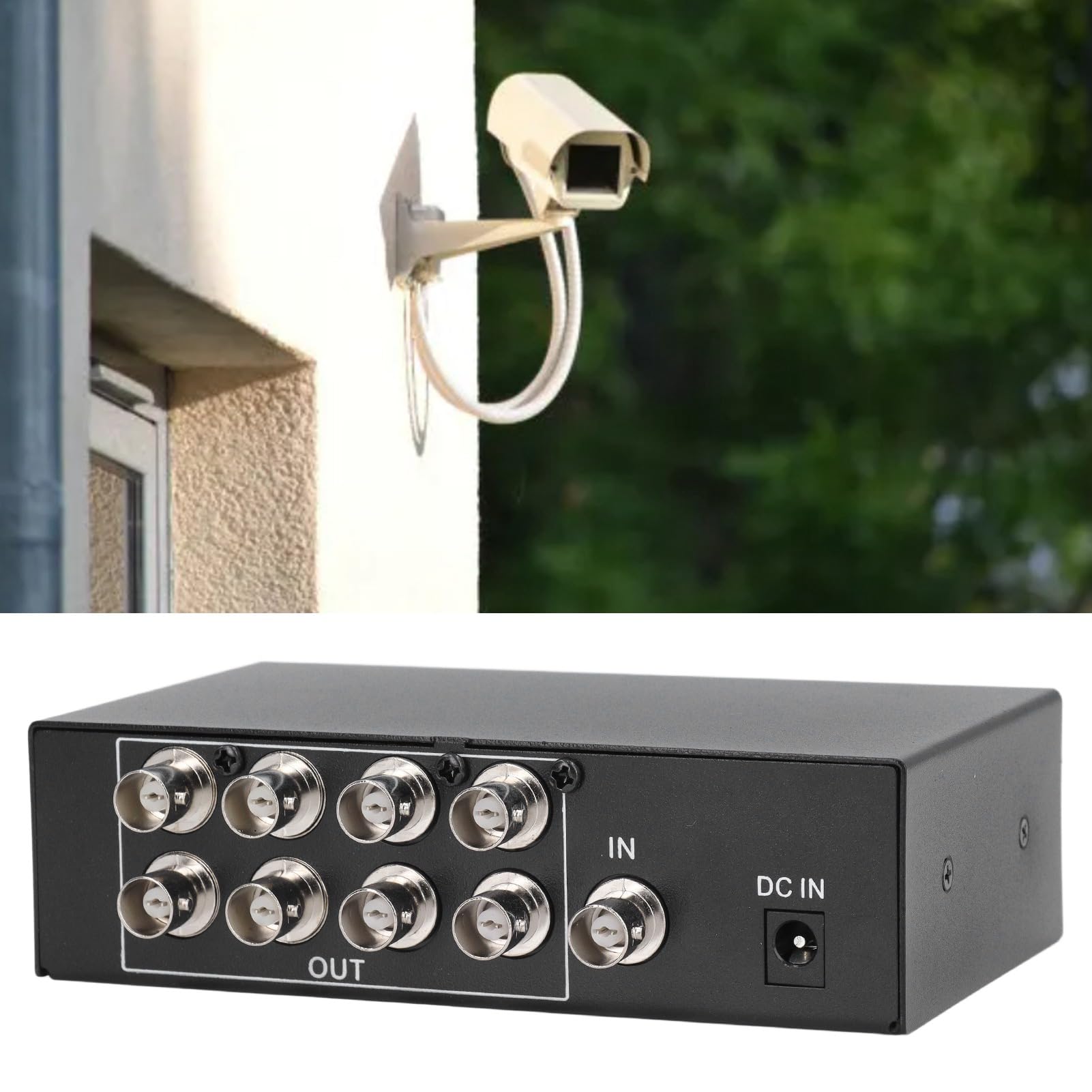 GOWENIC 8 Port (1 Input 8 Output) BNC Video Splitter Box, 1080P Coaxial Distributor Amplifier for Video Monitoring System CCTV Security Camera, Plug and Play (US Plug 100-240V)