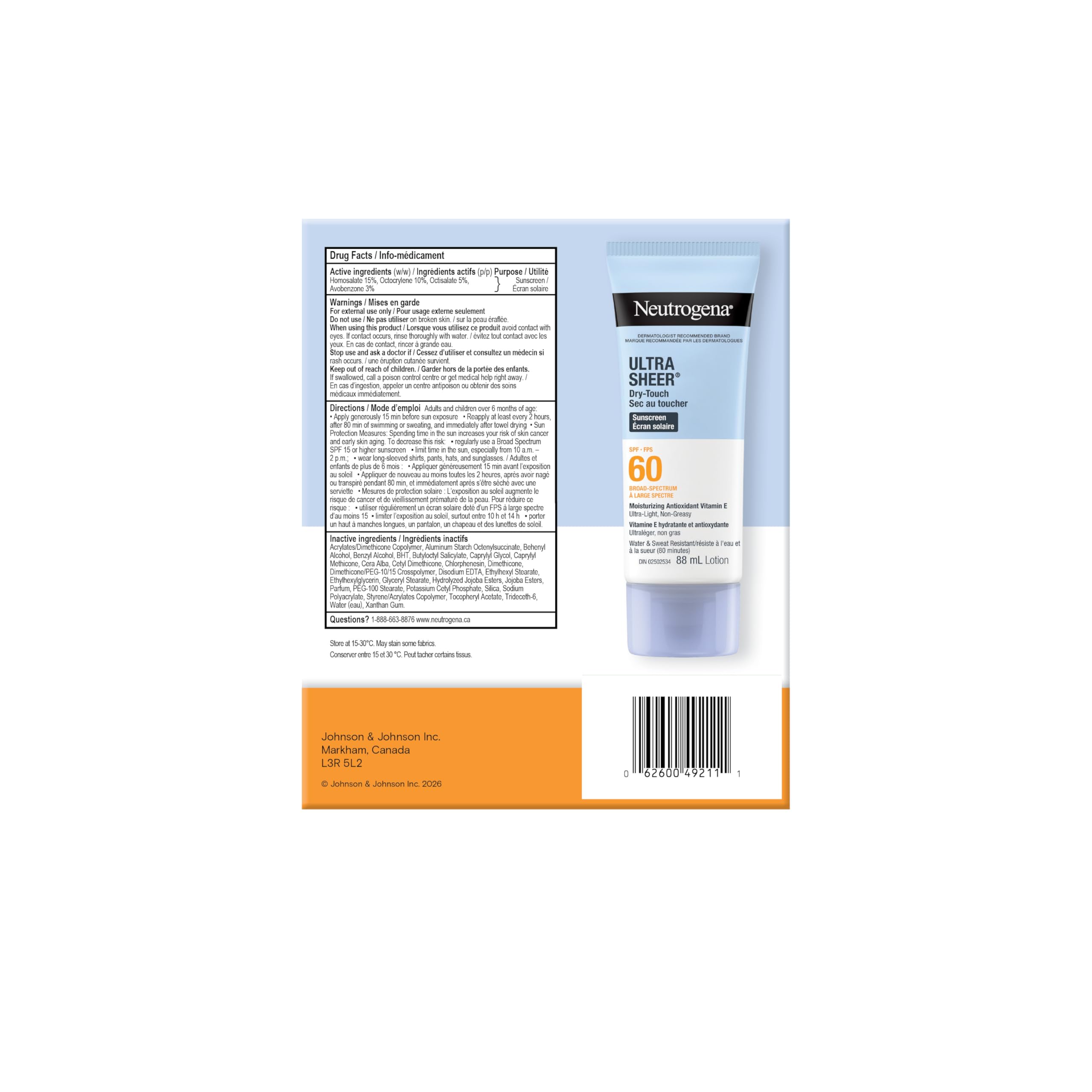 Neutrogena Ultra Sheer Dry-Touch Sunscreen Lotion, Broad Spectrum SPF 60 UVA/UVB Protection, Oxybenzone-Free, Light, Water Resistant, Non-Comedogenic & Non-Greasy, 88 mL (Twin Pack) - 3