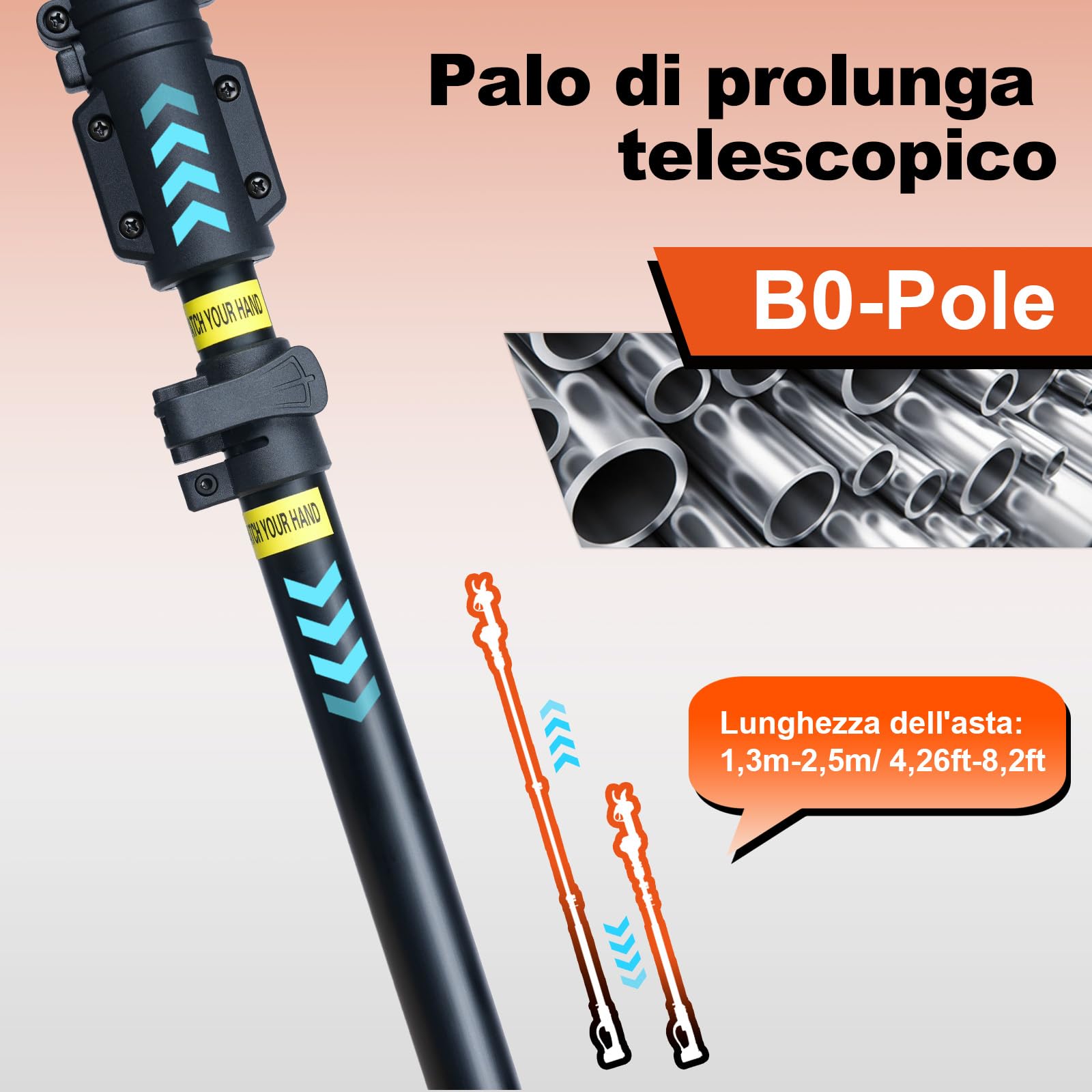Kebtek Lungo manico telescopico Estensione per cesoie elettriche, asta telescopica 4,2-8,2 ft per potatura batteria giardinaggio albero ramo alto raggio di taglio esteso B0 poli