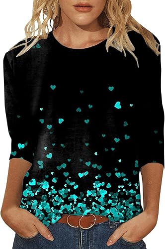 Apfopard Womens Crewneck 34 Sleeve Shirt Loose Basic Printed Spring Tunic Top Fall Casual Fashion Tshirt Dressy Comfy