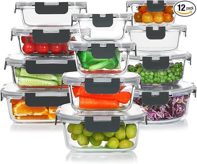24 Pieces Glass Food Storage Containers Set