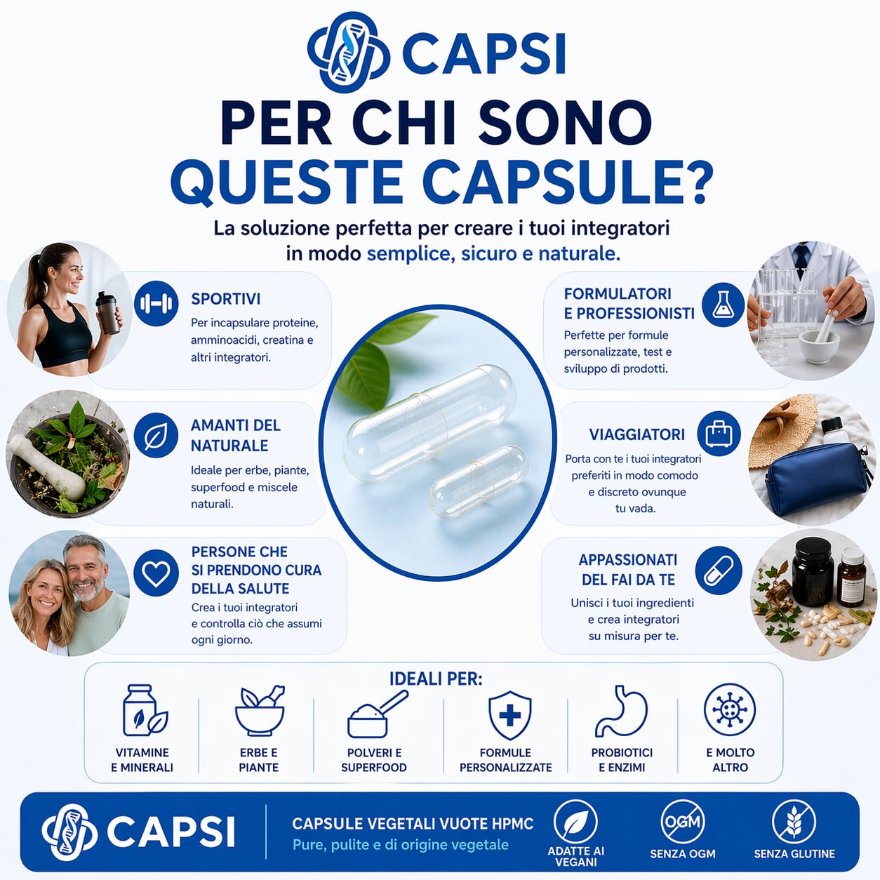Capsule vegetariane vuote HPMC Dimensioni 0 x 100
