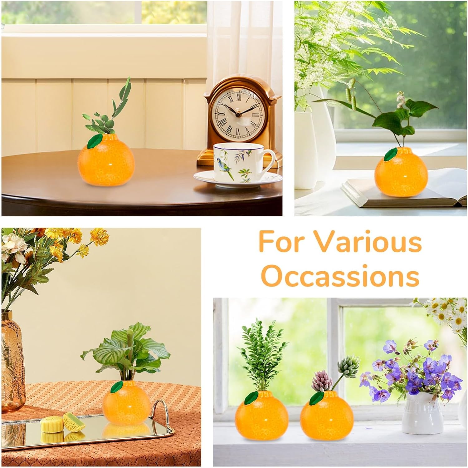 Ceramic Vase Decor,Unique Orange Shaped Shape -Floral Arrangement Decorative Art Vase, for Table Decorations, Wedding, Party,Receptions, Home Decor (2)