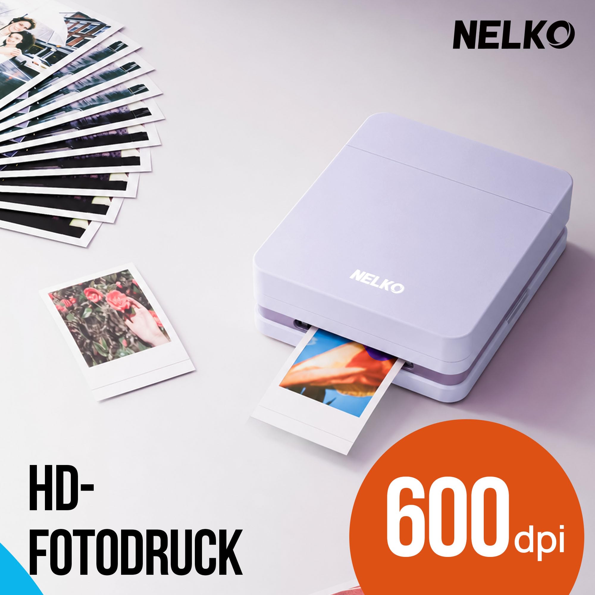 Nelko PP01 Tragbarer Fotodrucker, 100 Blatt Selbstklebendes Fotopapier,Lila | Tintenstrahl-Aufkleberdrucker kompatibel mit iOS/Android mit Bearbeitungs-App, Ideal für Partys, Reisen und Bullet Journals
