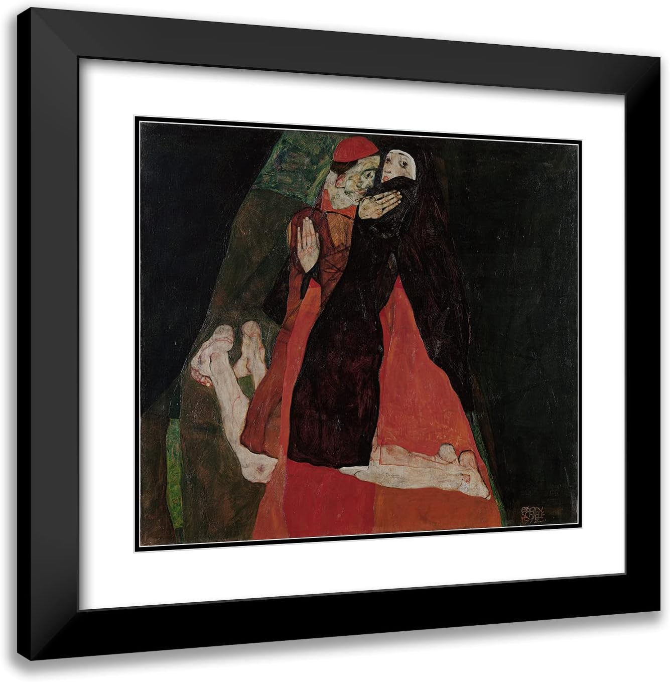 ArtDirect Egon Schiele 22x20 Black Modern Frame and Double Matted Museum Art Print Titled - Cardinal and Nun (Caress) (1912)