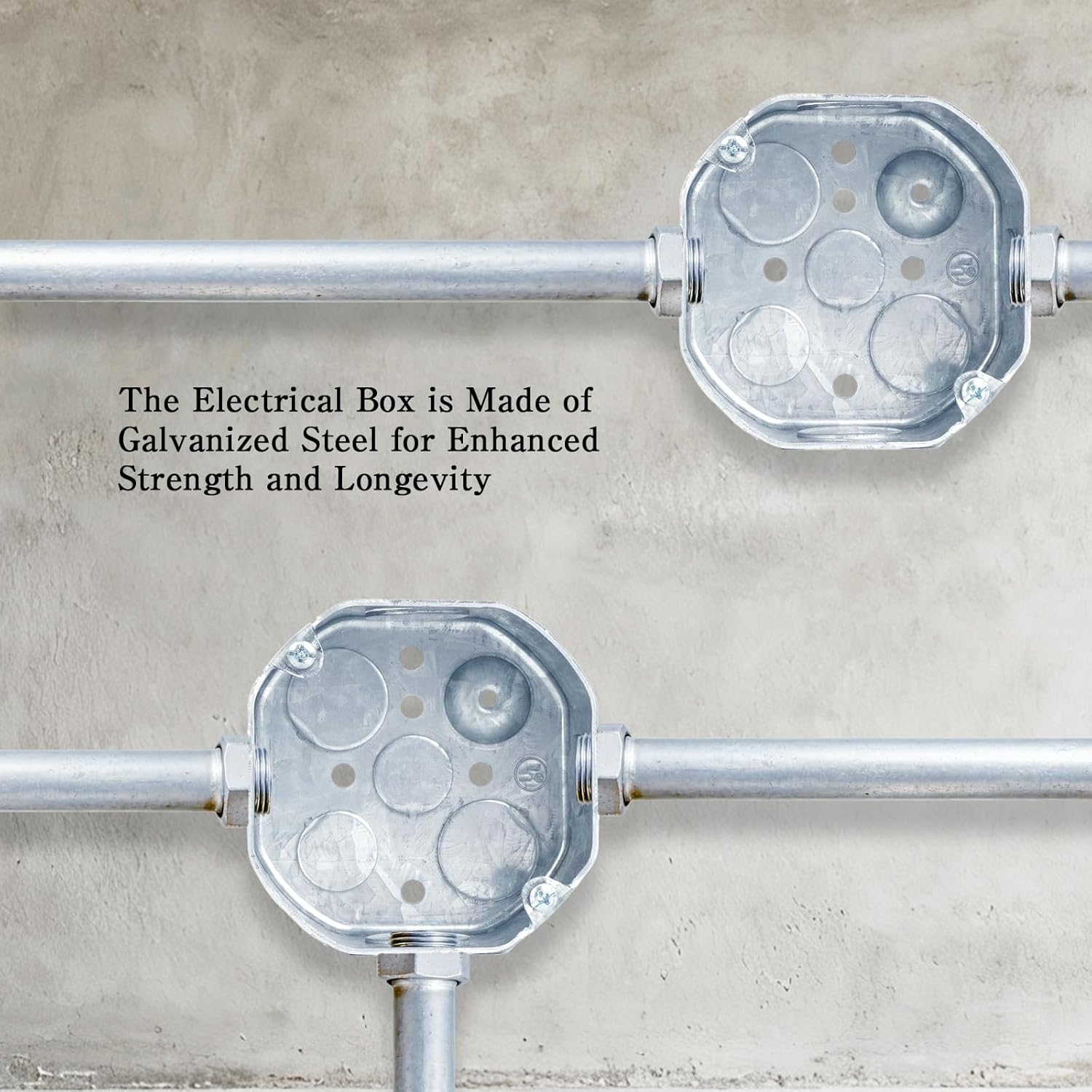 14 Pcs Electrical Box 3.62 x 1-1/2 Inch Silver Classic Galvanized Steel Metal Junction Box with 1/2 and 3/4 Inch Knockouts for Home Renovations, Commercial Projects