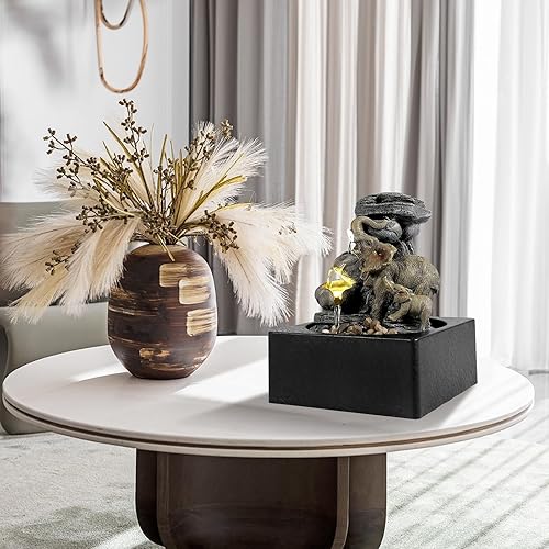 Miniatura 6 de BEAMNOVA Fuente de mesa, 3 fuentes de elefante y elefante bebé para interiores, con luz LED, función de agua para decoración del hogar y la oficina