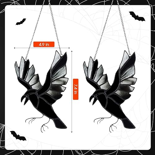 Miniatura 5 de Soaoo 2 adornos colgantes de vitrales para ventana, decoración de atrapasoles, adornos colgantes de Halloween, accesorios para ventana, hogar,