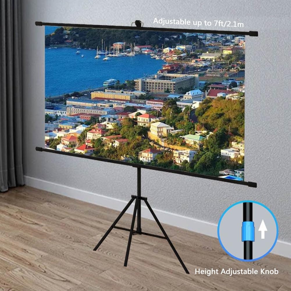 Schermo di Proiezione Portatile per Film 4K HD da 60 72 84 92 pollici, Schermo di Proiezione 16:9 a Scomparsa con Treppiede per Esterni e Interni(60"(16:9))