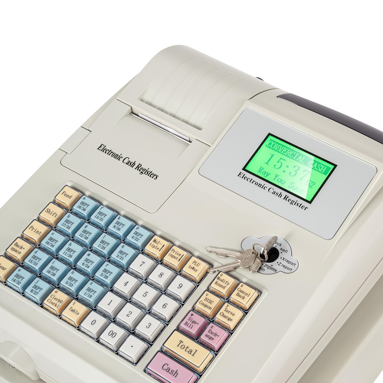 Caisse Enregistreuse Professionnelle, 48 Touches avec Tiroir, Clavier Plat Et Imprimante Thermique, Quatre Fentes pour Pièces Et Quatre Fentes pour Billets, Registre for Détaillant, Supermarché