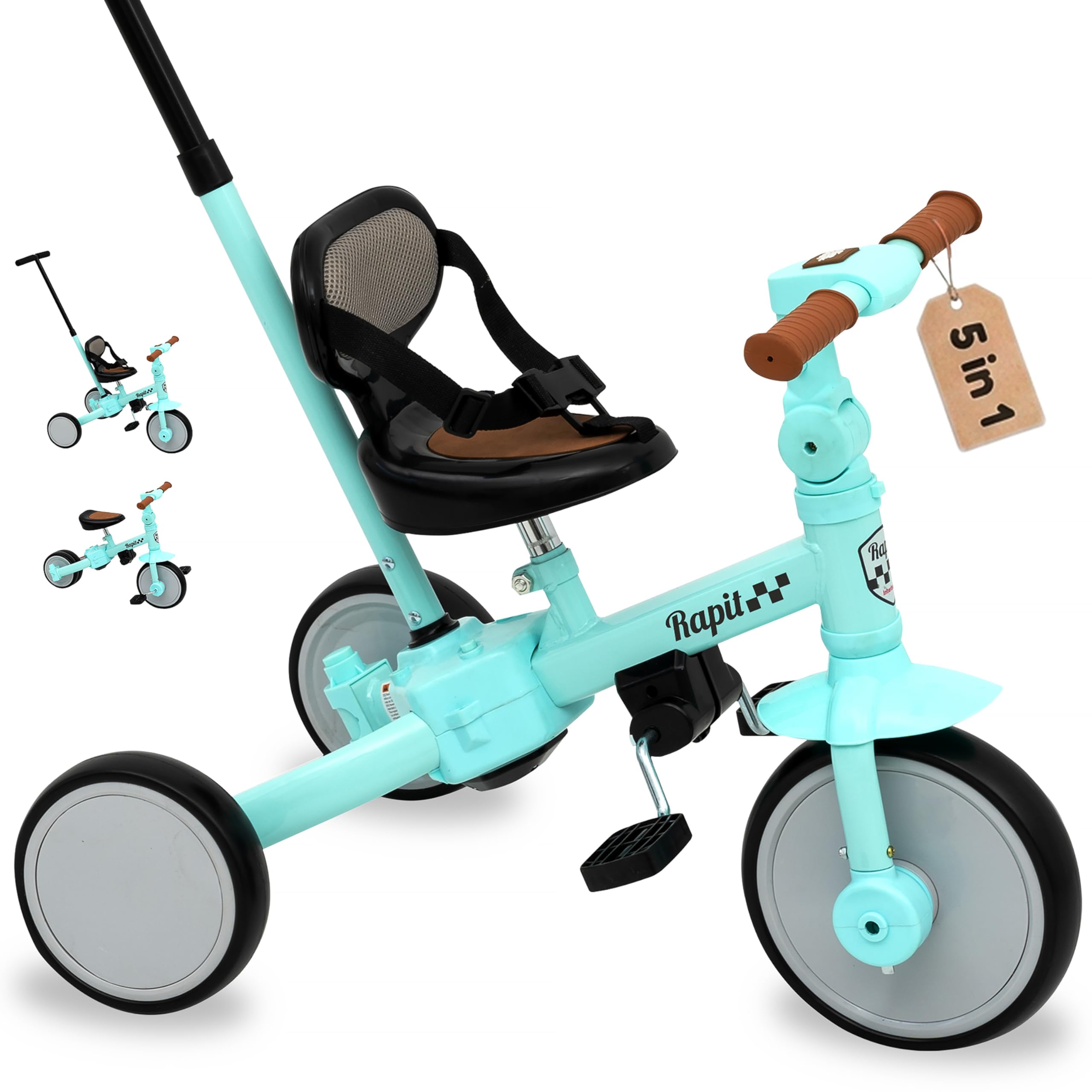Triciclo Evolutivo de Bebé 5 en 1 Interbaby | Bicicleta Niños Desde 1 Año hasta 5 años | De Triciclo a Bicicleta con o sin Pedales | Adaptable y transformable | Verde