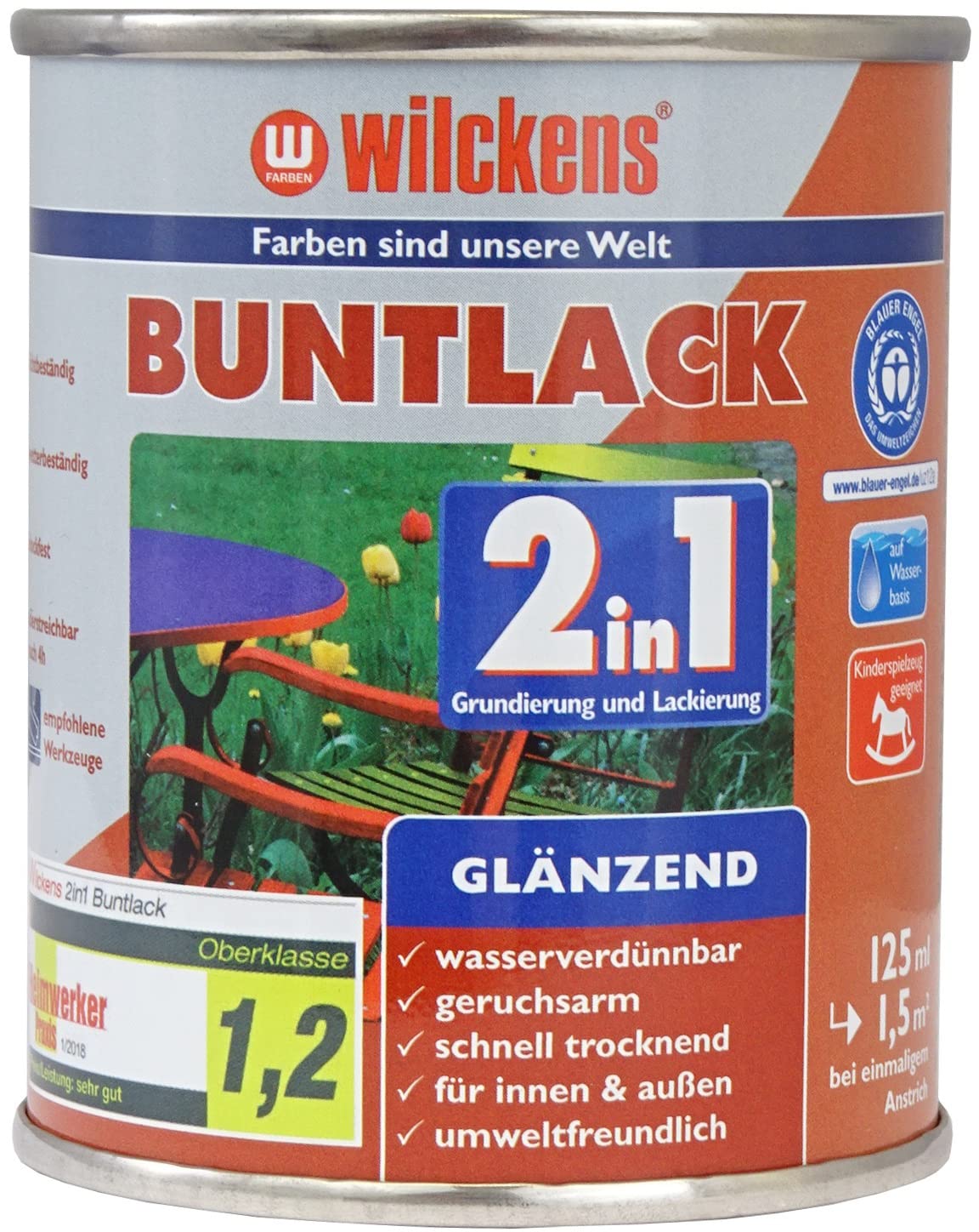 Wilckens 2in1 Acryl Buntlack für Innen und Außen, glänzend, 125 ml, RAL 8017 Schokoladenbraun