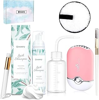 120ml/4.04fl.oz Eyelash Extension Cleanser, Lash Shampoo for Eyelash Extension Eyelash Brush with Cap USB Lash Fan Mascara Brush Wash Bottle Reusable Makeup Remover Pad, Paraben & Sulfate Free (Original)