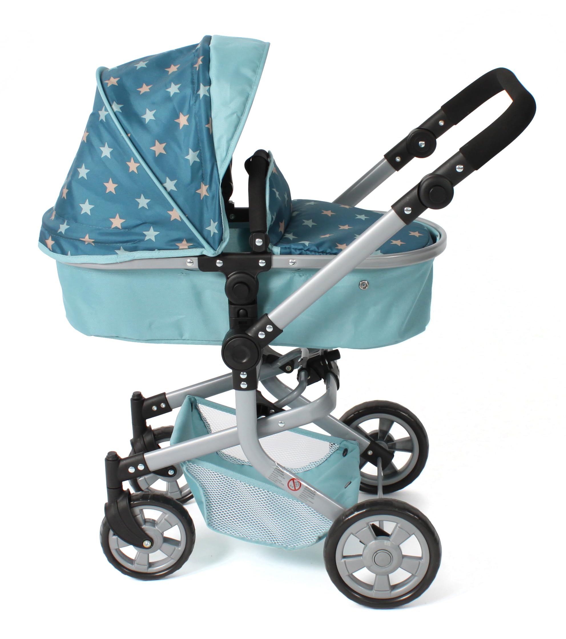 Bayer Chic 2000® Passeggino per bambole 2 in 1 Mika – stelle turchesi – pieghevole – manico regolabile in altezza 47 – 80 cm – struttura moderna – Bambole fino a 52 cm – 4 – 8 J, Flowers