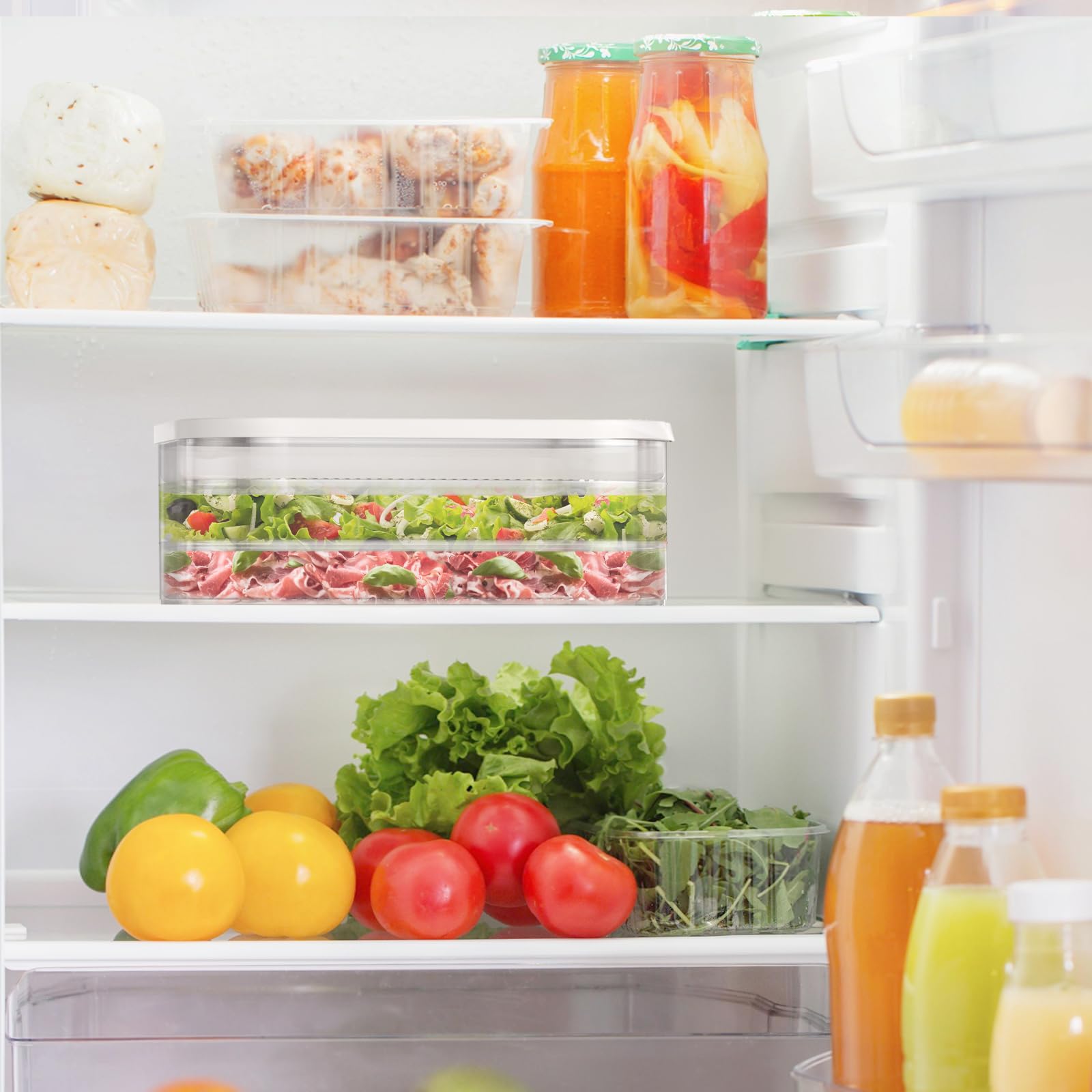 5 recipientes de carne para refrigerador, contenedor apilable de tocino para refrigerador, cajas de almacenamiento de alimentos con 5 tapas para cortes fríos, queso, almuerzo, carne, salami