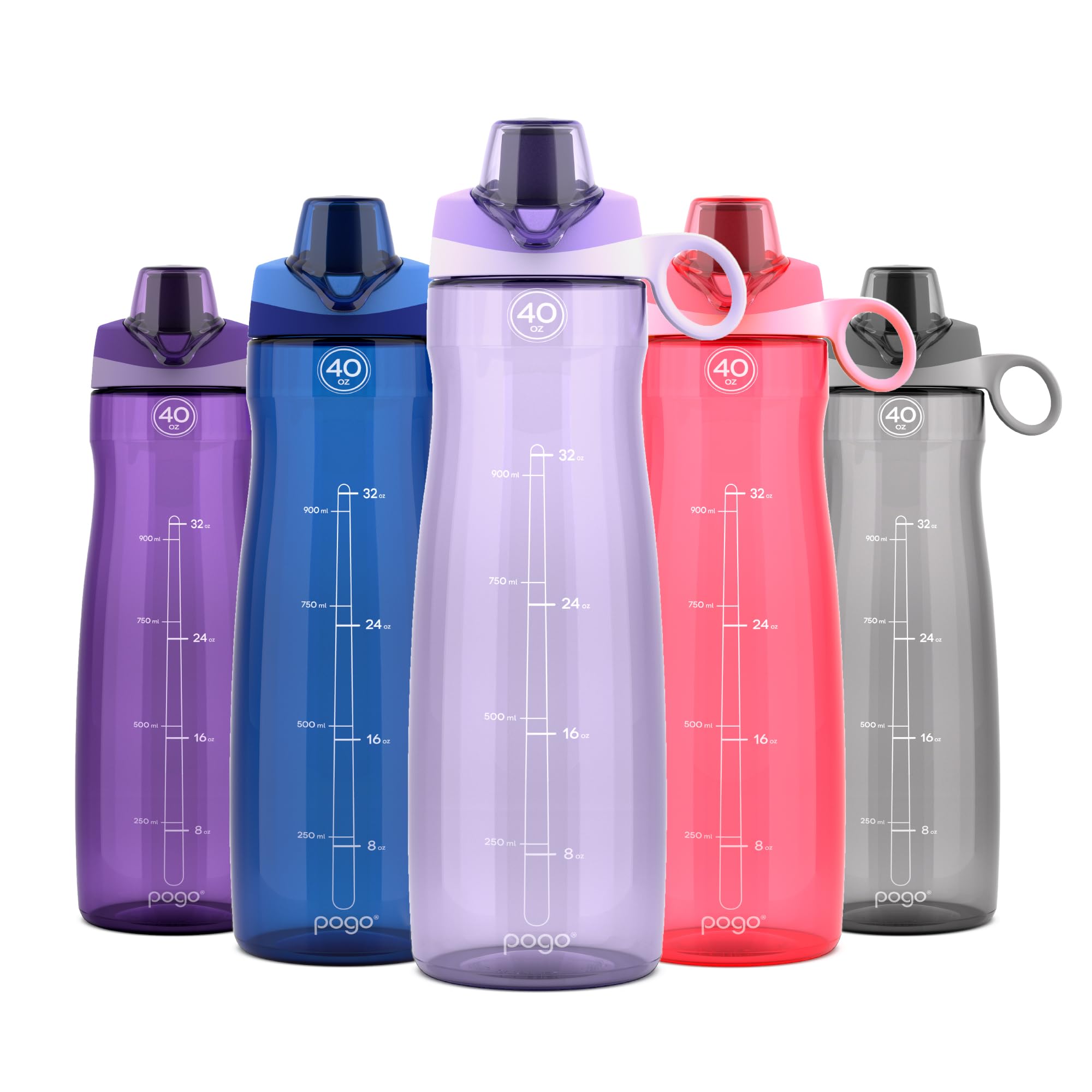 Pogo 40oz Plastic Water Bottle with Chug Lid and Carry Handle, Reusable, BPA Free, Dishwasher Safe, Perfect for Travel, School, Outdoors, and Gym, Lilac