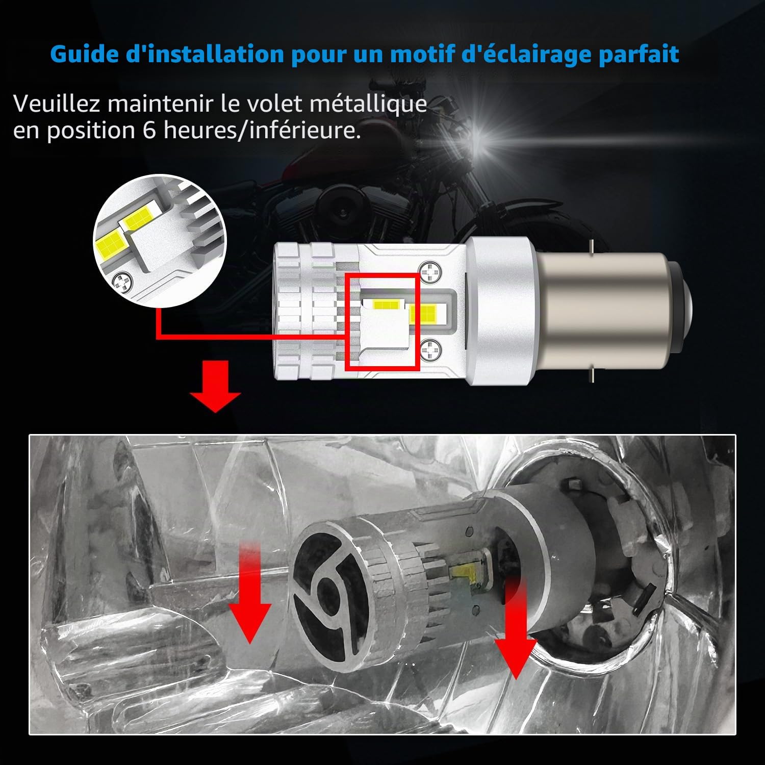 S2 Ba20d LED Phare, Ampoule de Phare de Moto à LED, DC12V 35W Haut/Bas Faisceau Phare, Super Lumineux 2900 Lumens 6500K Blanc pour Moto Scooter,Voitures Électriques, 1 Pc