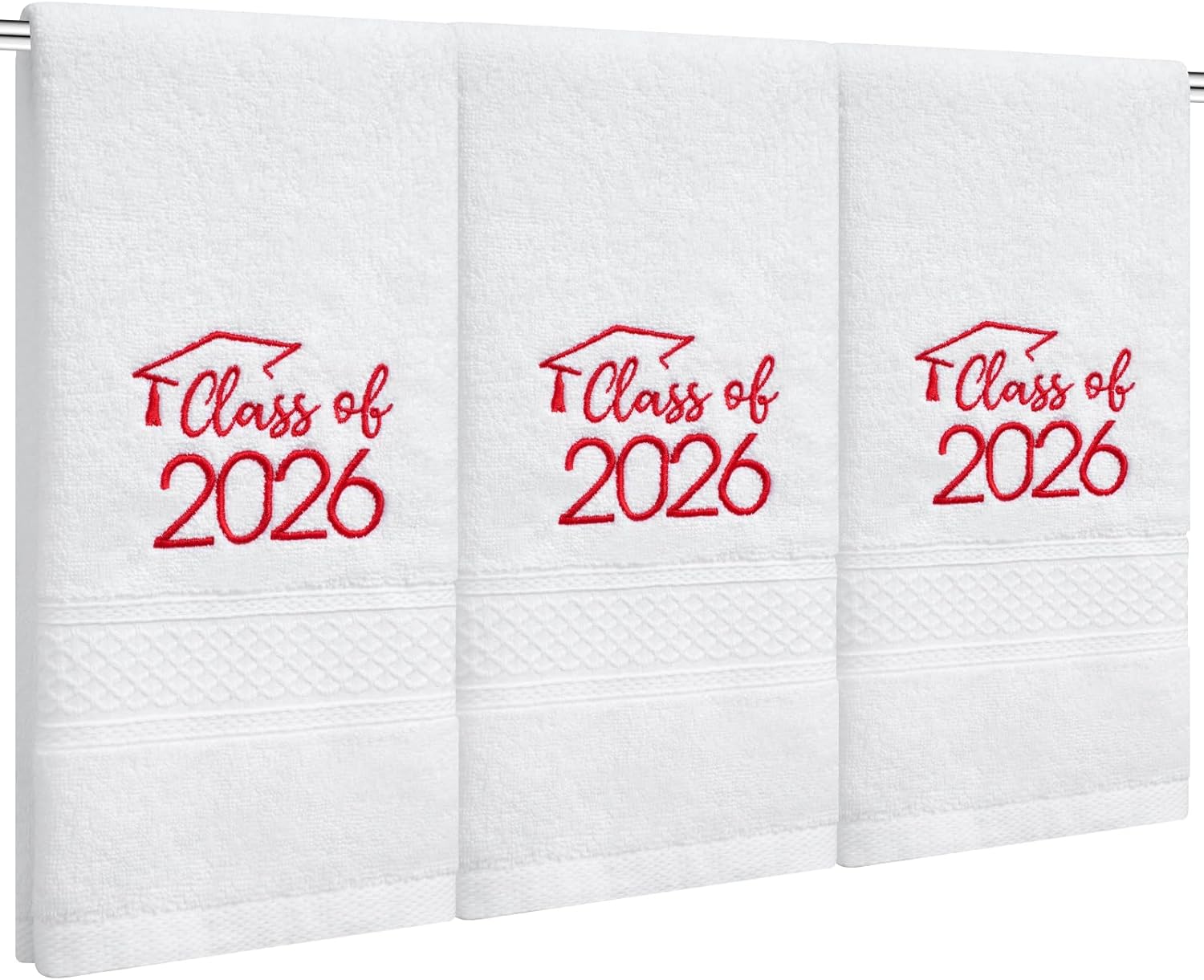 MASHAN Class of 2026 Graduation Hand Towels 3 Pack,100% Cotton Soft Absorbent Bathroom Towels,Senior 2026 Graduation Gift for Girls Boys,Red Decorative Towels 14x30 Inch