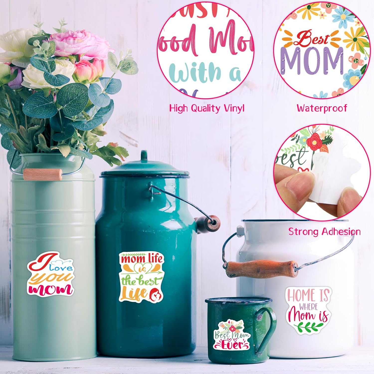 WorldBazaar 100PCS Mothers Day Stickers Mom Stickers Vinyl Waterproof Mother's Day Gift for Water Bottles Laptop Notebook Crafts Sticker for Mother Bulk - Image 4