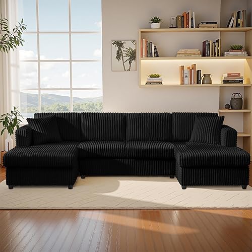123" U-Shaped Modular Sesctional Sofa, Two L-Shape Chaise with 2 Cloud Couch Sectional with Two Pillows, Couches forLiving Room (Black)