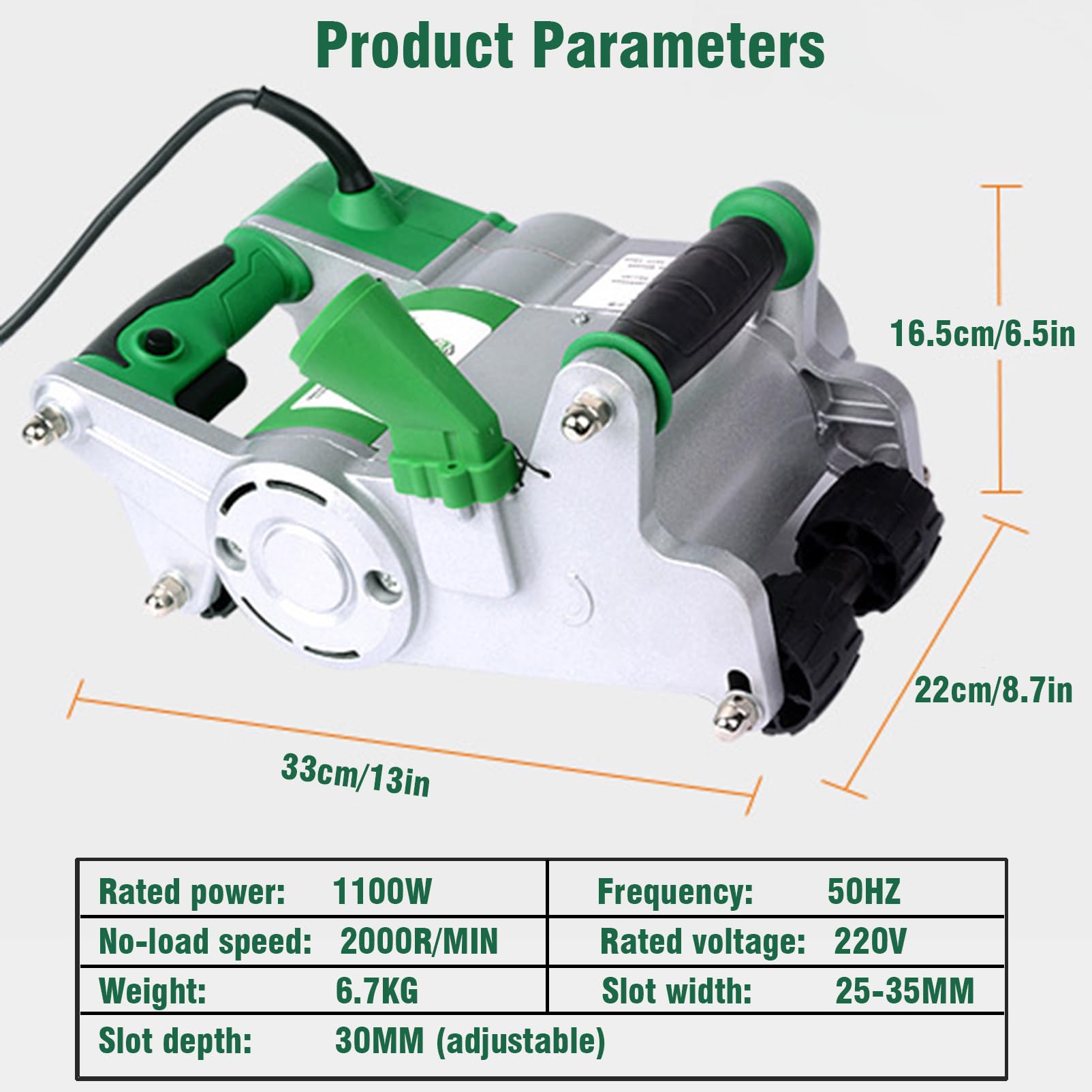 Rozadora de Pared Eléctrica de 1100w, Máquina Ranuradora de Hormigón, Máquina Ranuradora de Pared Profesional Sin Polvo, Rozadora de Pared, Diseño Colgante,25+35mm