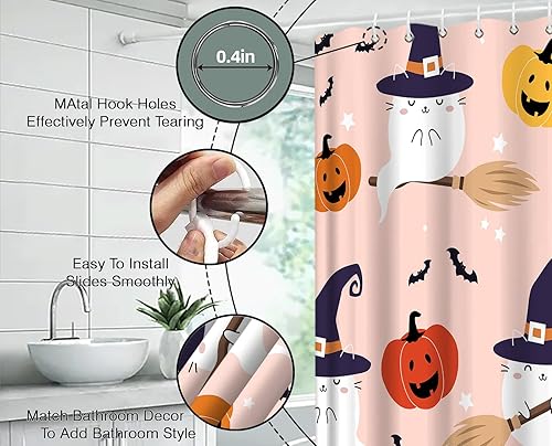 Miniatura 7 de Cortina de ducha de Halloween, linda calabaza espeluznante luna llena, bruja, gótica, terror, aterradora, gótica, misteriosa, mágica, decoración de
