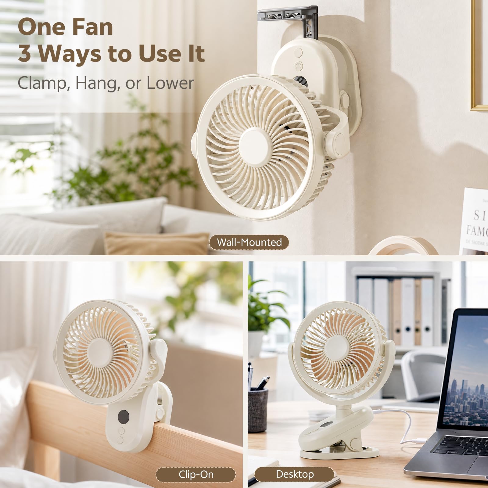 Ventilatore Piccolo da Tavolo con Clip e Luci LED, Miniventilatore USB da Scrivania a Batteria da 5000mAh, 1-100 Velocità Regolabili, Ventilatore Ricaricabile Portatile per Passeggino Auto Campeggio