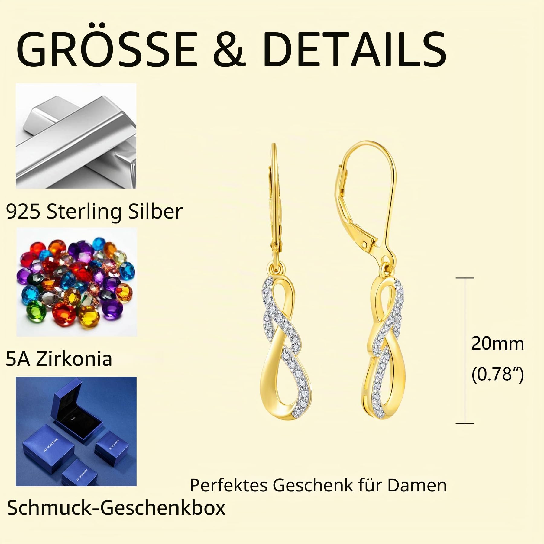 JO WISDOM Damen Ohrhänger Unendlichkeit Infinity silber 925,Ohrringe Hängende mit 3A Zirkonia Schmuck für Frauen Mädchen Mutter,Schmuck für Frauen