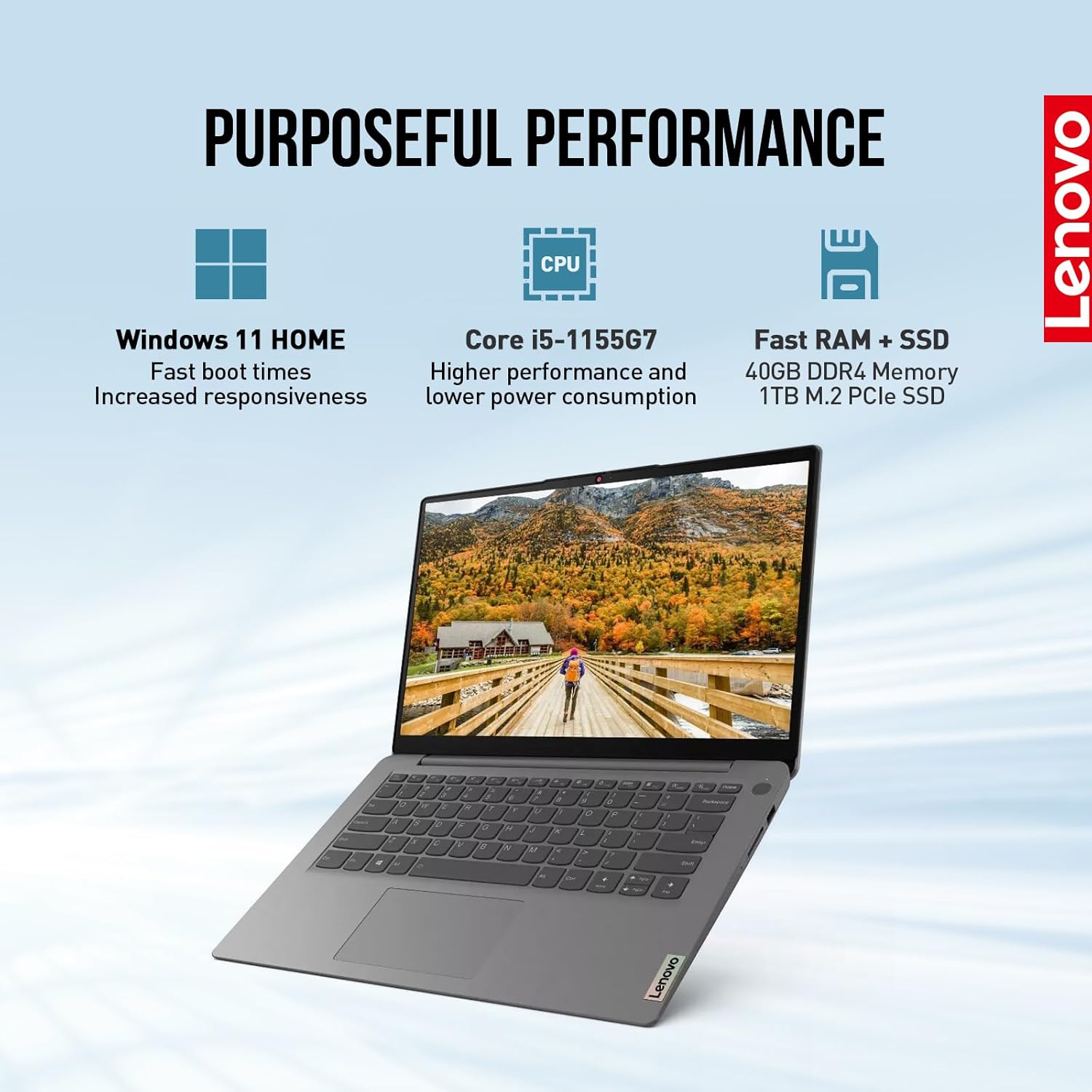 Lenovo IdeaPad 3 14 Laptop Computer, 14 Inch FHD Ultra Thin Lightweight College Students Notebook PC, Intel Quad Core i5, 40GB RAM, 1TB SSD, Windows 11, Lifetime Microsoft Office, HDMI Webcam USB-C