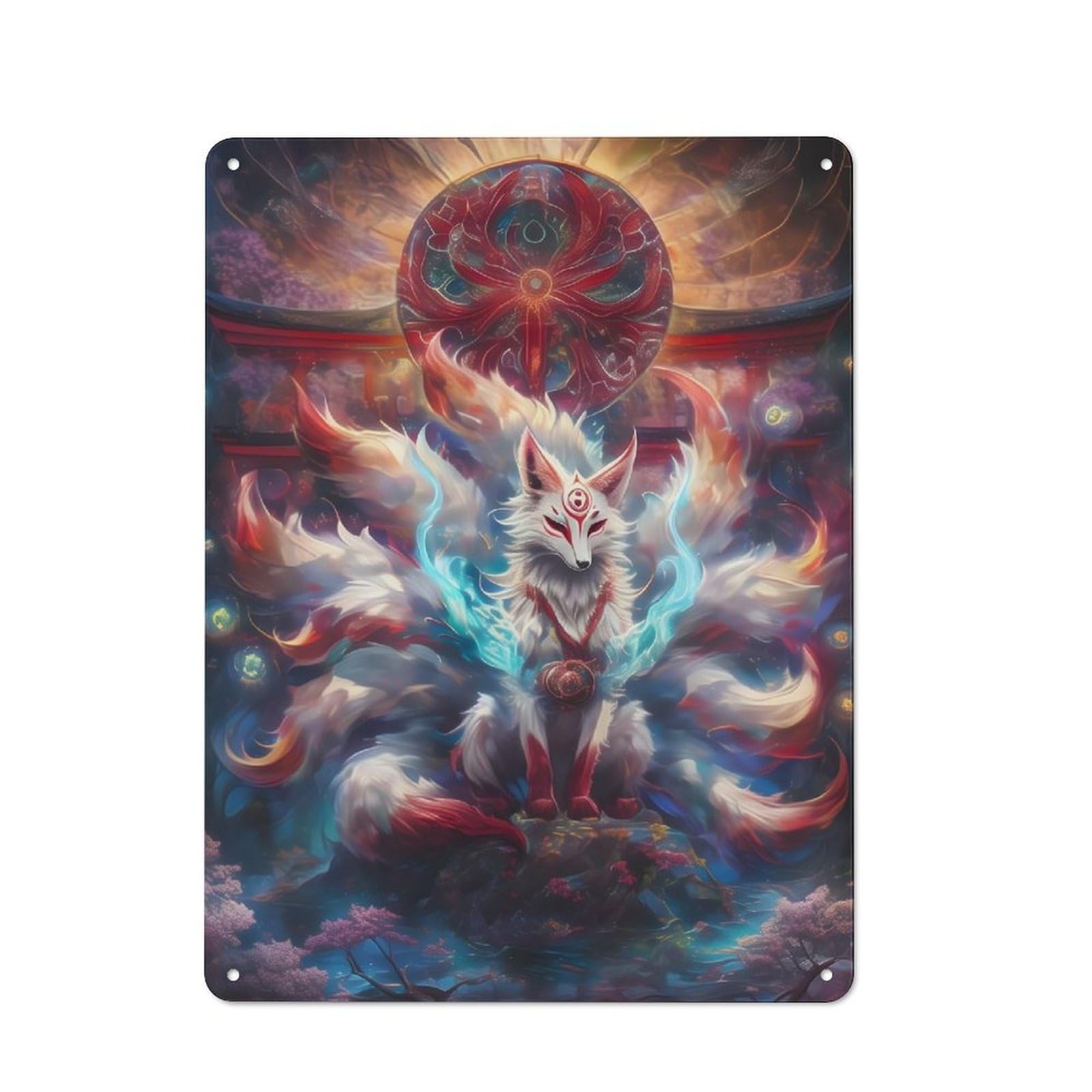 Junmoney Style-11 Nine-Tailed Fox Spirit Retro Tin Wall Plaque 40X30cm For Hobby Room Or Studio, New Home Wall Decor For Hobby Room Decor Fans
