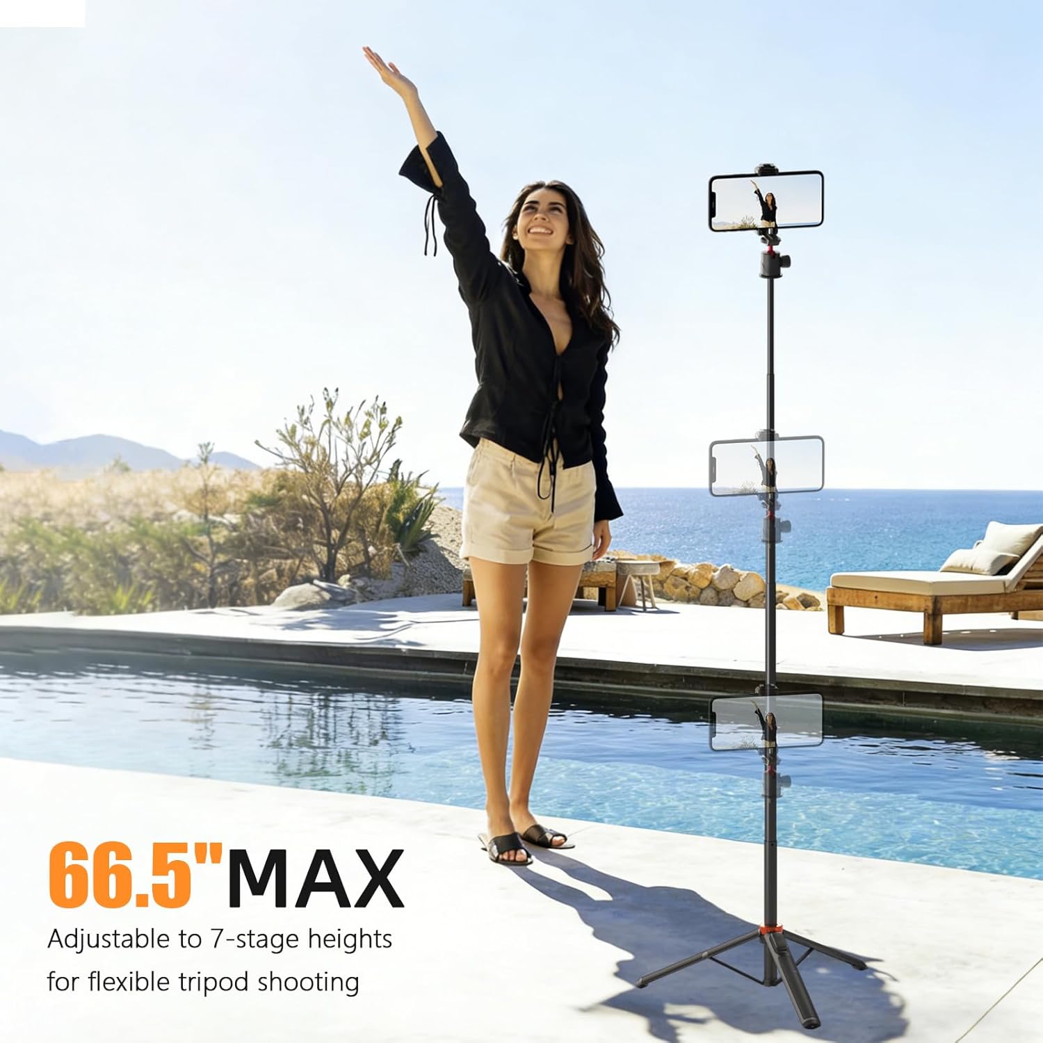 Camera Tripod with 360° Ball Head, 66.5'' Selfie Stick Tripod with 1/4" Screw & Action Camera Adapter, Compatible with Gopro Hero 13/12/11/10, DJI OSMO Pocket 3 & Action 6/5 pro/4, Insta360 X5