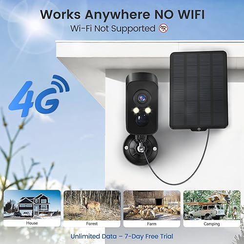 Miniatura 3 de Cámara de seguridad celular 4G LTE inalámbrica para exteriores, magnética, no necesita WiFi, panorámica de 300°, alimentada por energía solar,