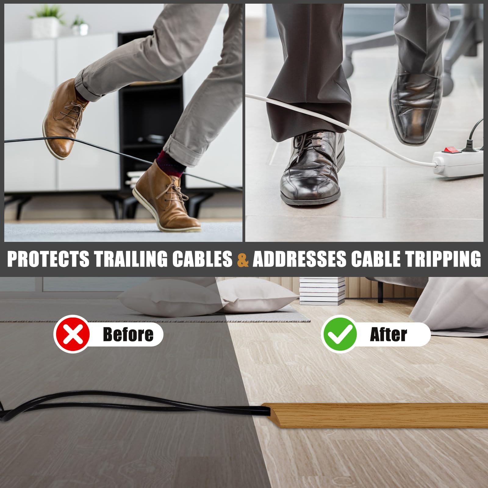 Canaleta Para Cables Adhesiva De 3 Metros X 3 Cm – Cubre Cables En Suelo, Flexible, Grano De Madera, 3 Canales