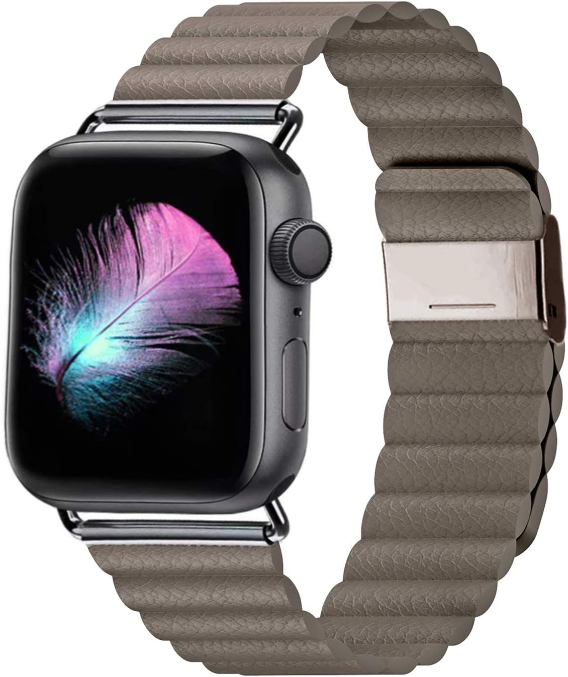 LKEITY Compatible for Apple Watch Band 44mm 42mm Color Brown - Upgrade Adjustable Leather Strap with Strong Magnetic for iWatch Series 4/3/2/1