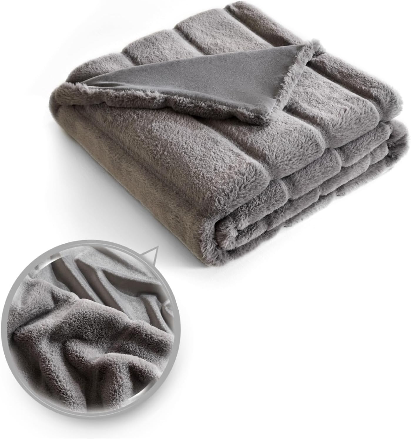 Sophia & William Grey Faux Rabbit Fur Throw Blanket, Micro Mink Dual-Sided Cozy Soft Blankets, Plush Fuzzy Fluffy Blanket for Couch Bed Sofa, Machine Washable, Throw(50" x 60")