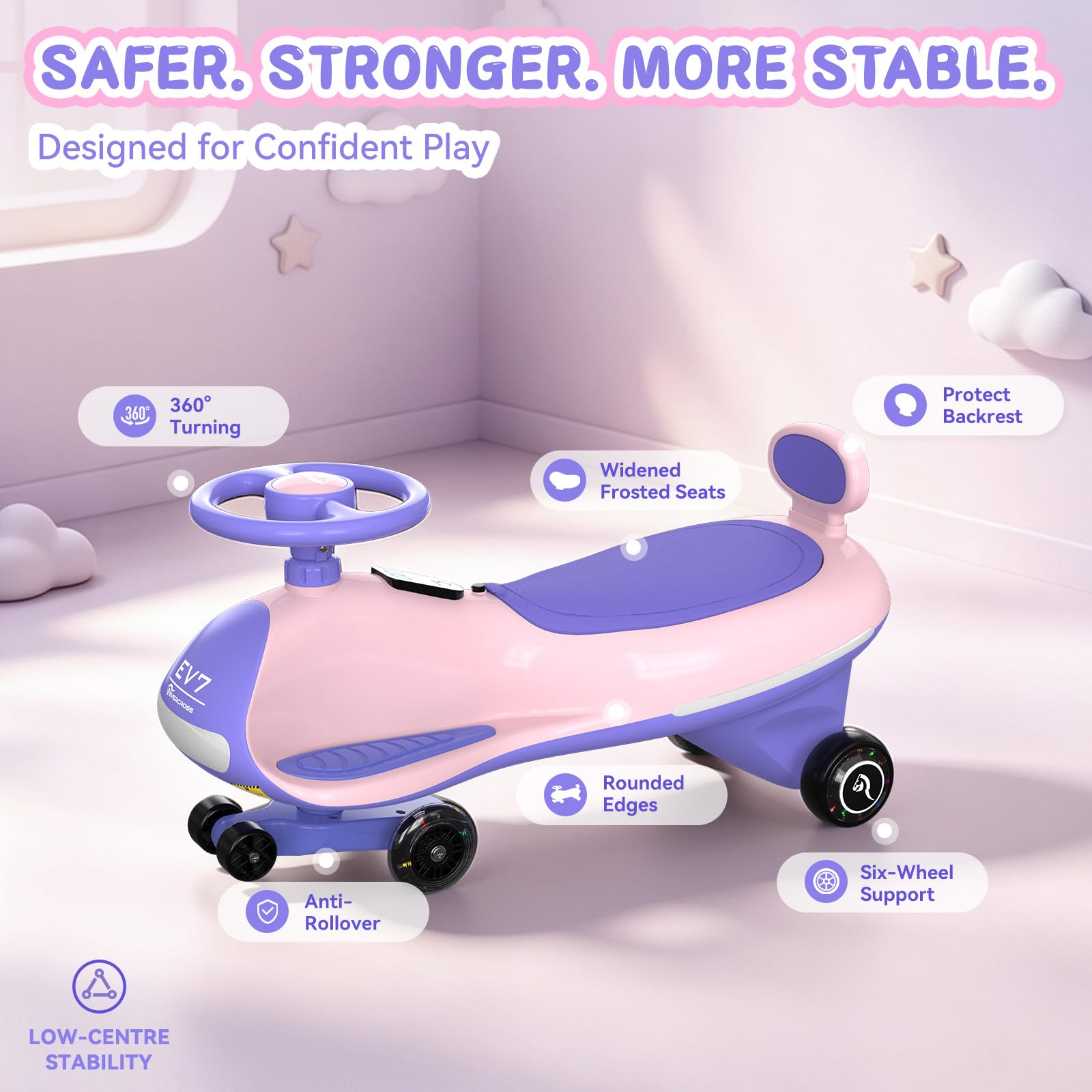 EVERCROSS EV7 Elektrisches Rutschauto Kinder ab 6 Jahren, Bluetooth & LED