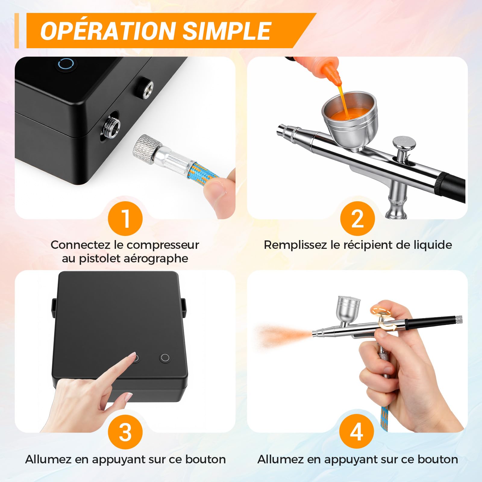 Kit Aérographe Compresseur 40 PSI Double Action avec 3 Tailles de Buses (0,2/0,3/0,5 mm), 3 Aiguilles, Capuchons de Buse, Kit de Nettoyage et Pipette pour Modélisme, Maquillage, Peinture de Voiture