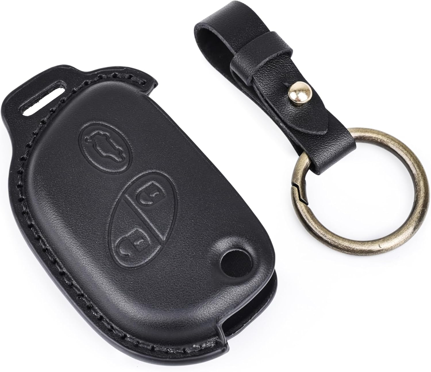 Handmade Key Fob Cover for Maserati Quattroporte Granturismo Grancabrio Premium Genuine Leather Key Case Shell Holder (Black)