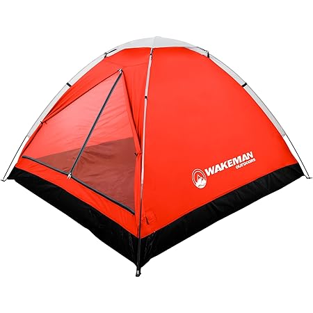 2-Person Tent - Water-Resistant Dome Tent with Removable Rain Fly and Carry Bag for Camping, Backpacking, Hiking, and Festivals by Wakeman (Red)