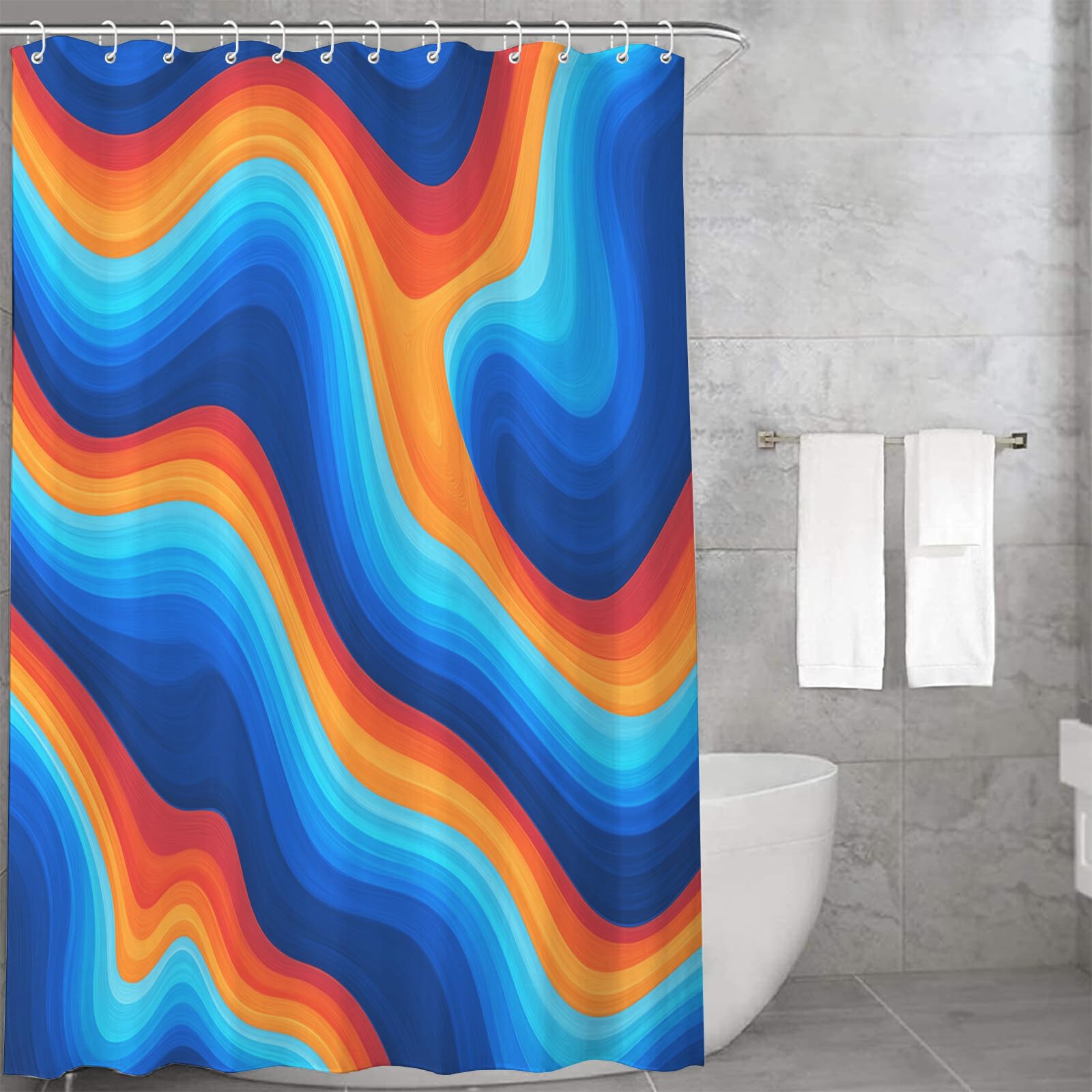 Rideau Douche, Rideau Baignoire Lavable en Machine Rideaux Douche Tissus Lavable Rideau De Baignoire Lavable pour Salle De Bain Domicile Baignoire Famille, Courbe d'onde,