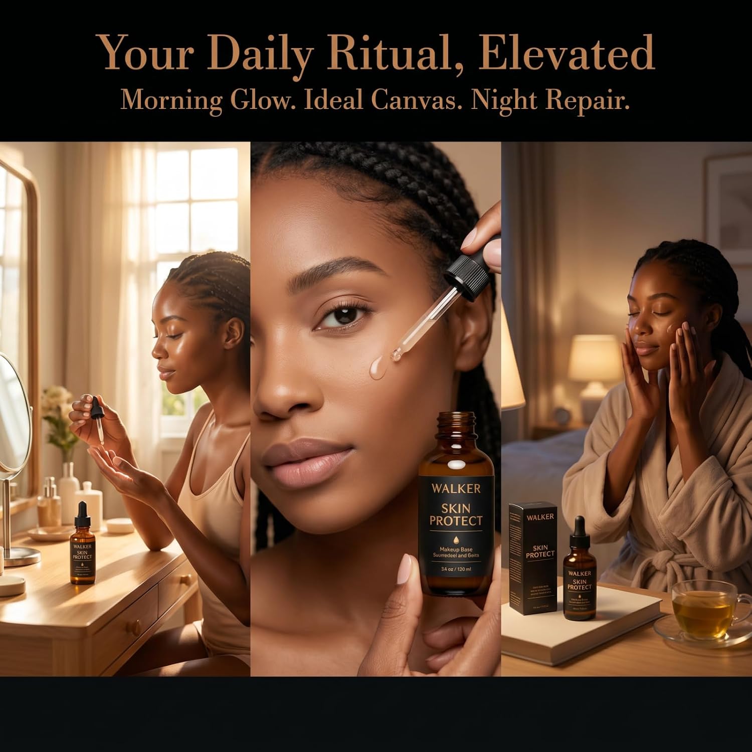 Walker Facial Essence Moisturizer, a lightweight skincare formula containing hyaluronic acid and black castor oil, helps improve skin texture and brighten the complexion of darker skin tones. (1(Pcs))