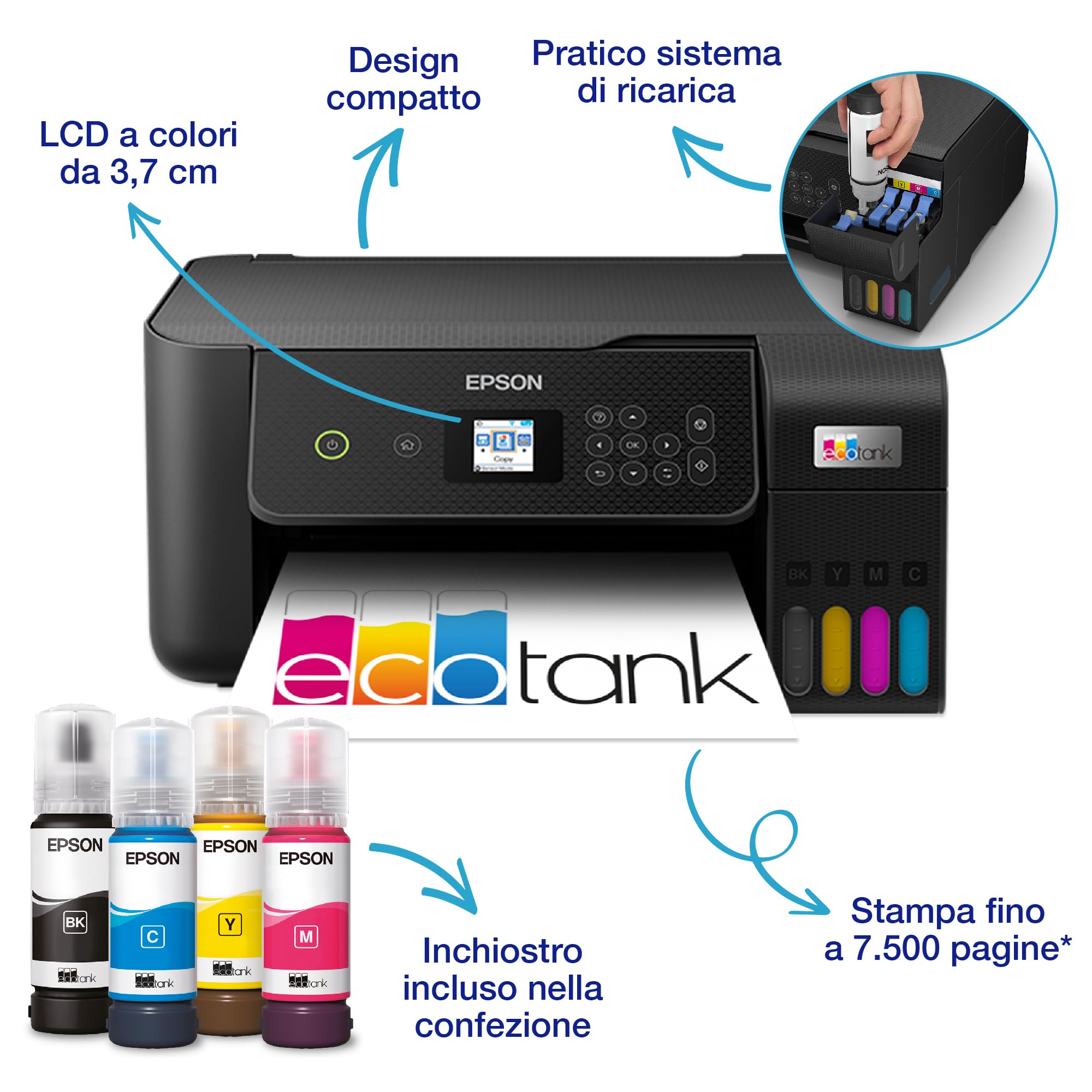Epson Stampante EcoTank Multifunzione, Nero, Multifunzione