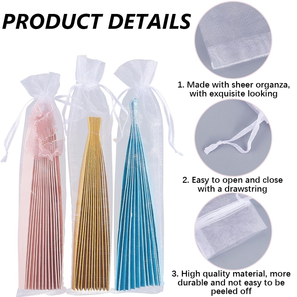 GORGECRAFT 100 Sac en Organza Transparent 24x6cm avec Cordon de Serrage pour Bijoux Pochette Pliable en Maille pour Éventail à Main Pochette Bonbons Stylos Fleurs Rangement de Cadeaux Festival Noël