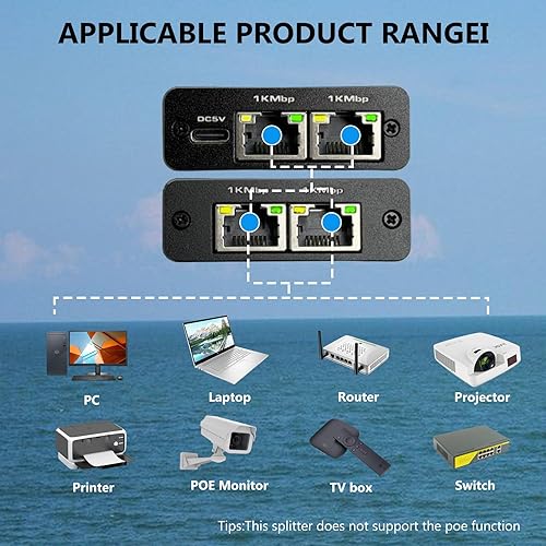Miniatura 3 de Divisor Ethernet Gigabit de alta velocidad, divisor Ethernet de 1000 Mbps 1 a 3 3 dispositivos de red simultánea, adaptador divisor RJ45 con cable