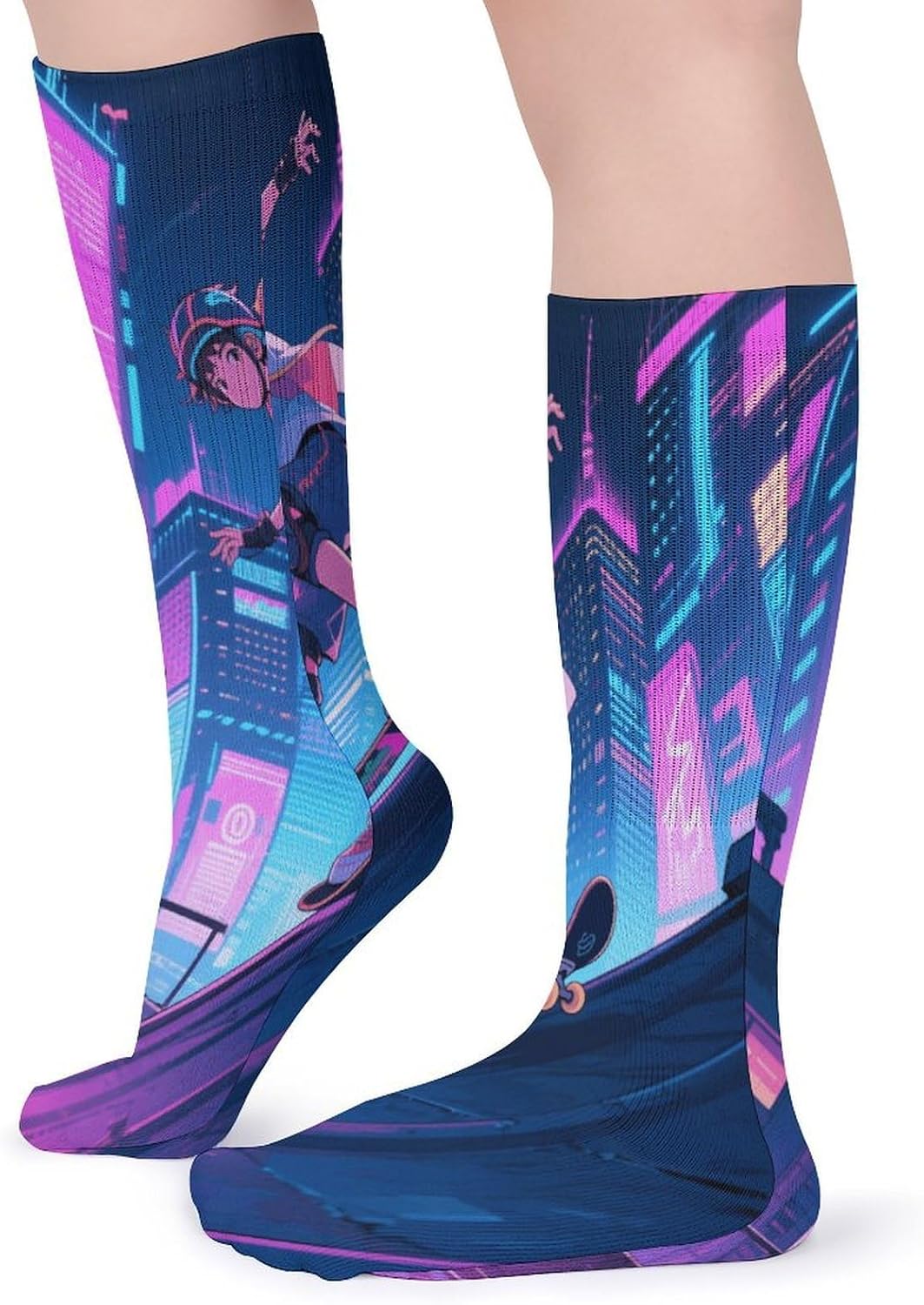 Cyber Skateboard Boy Crew Socks High Stocking Thermal Socks | Tube Socks-Breathable-Moisture-Soft-wicking for Hospital Pilates Yoga for women men Grippy for office and daily walking