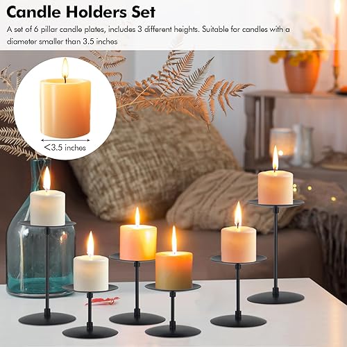 Miniatura 3 de Juego de 6 portavelas, soporte de vela de pilar de metal para mesa, boda, fiesta, evento, cumpleaños, aniversario (negro)