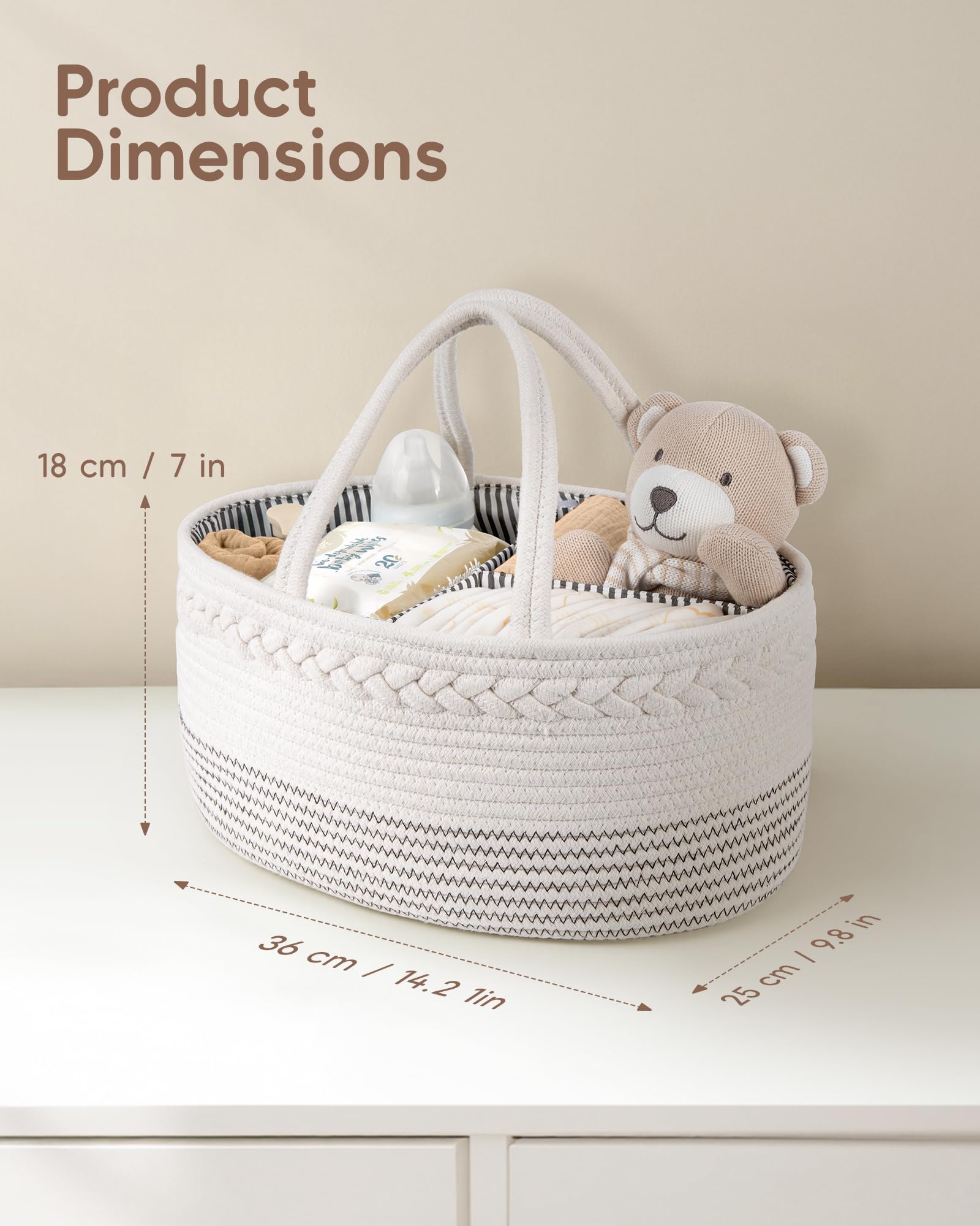 Maliton Nappy Caddy, Cotton Rope with Removable Dividers, White&wavy, Medium - Image 3