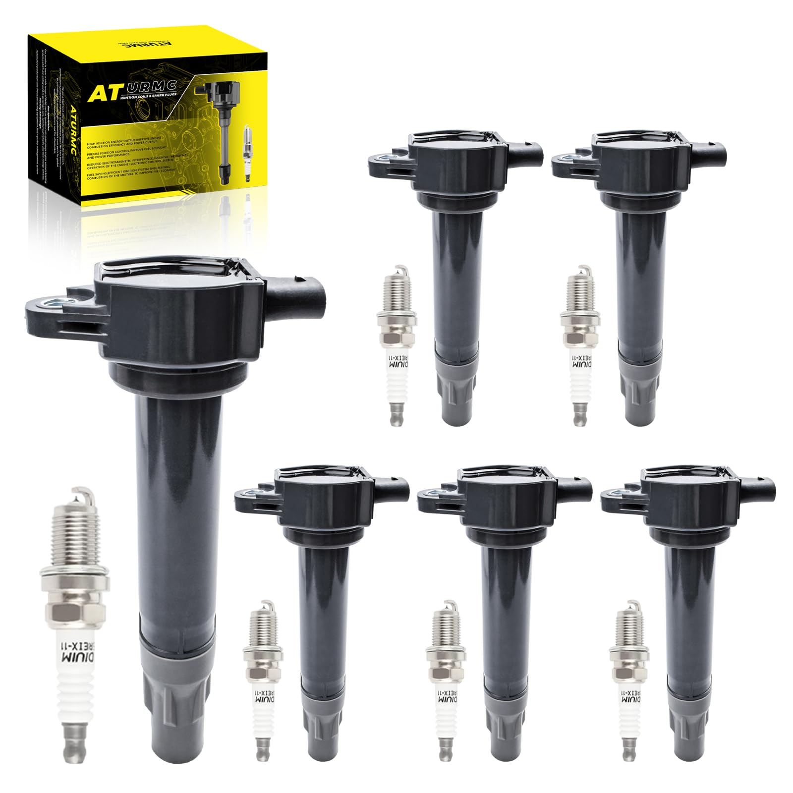 Set of 6 UF502 Ignition Coil Pack & Spark Plug Compatible with Chrysler 300 Pacifica Sebring Town Country Dodge Avenger Challenger Grand Journey Magnum Nitro Stratus Volkswagen Routan V6 3.5L 4.0L
